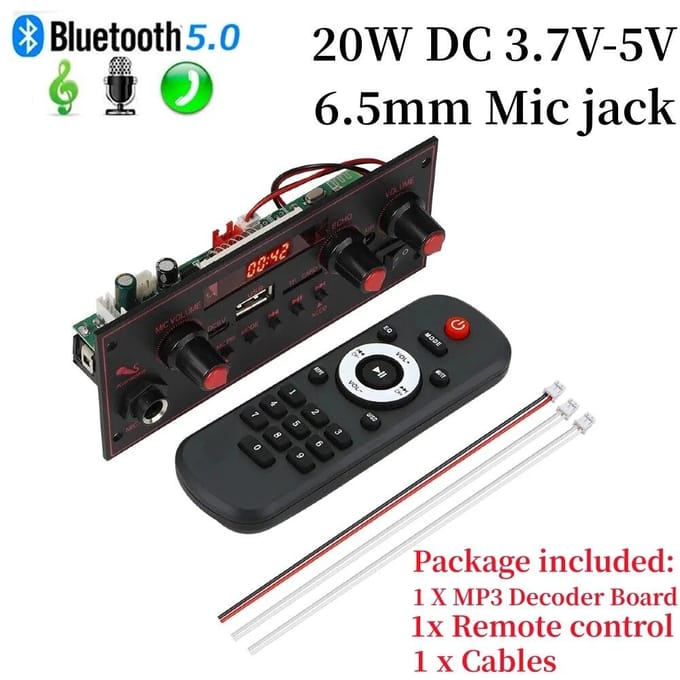 2*10W Versterker MP3 Decoder Board DC 5V Bluetooth 5.0 Audio Muziekspeler Ondersteuning 6.5mm Microfoon FM Radio TF USB Opnamemodule Autoluidsprekers black