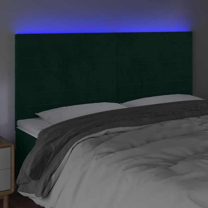 vidaXL - Hoofdbord - LED - 180x5x118/128 - cm - fluweel - donkergroen