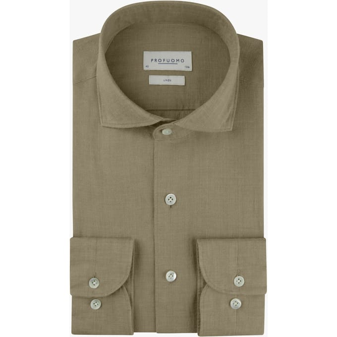 Profuomo Overhemd Linnen Groen - Maat 40 - Heren - Overhemden Casual