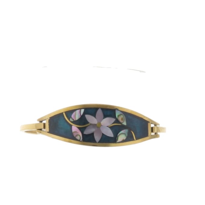 Behave Armband - goud kleur - vintage - bloem - blauw - schelp - 17 cm