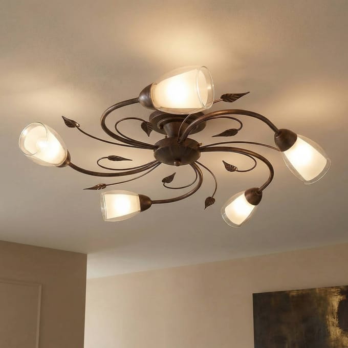 ONLI Plafondlamp Liliana, 5-lamps, zwart, roségoud, metaal