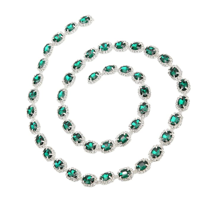 1 Yard Strass Trim 1.5cm Breedte Malachiet Groen Ovale Strass Strook Knipbaar Handgemaakt gray