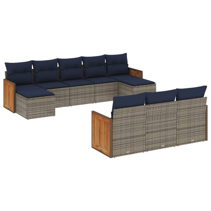 vidaXL - 10-delige - tuinbankset - met - kussens, - grijs - polyrotan