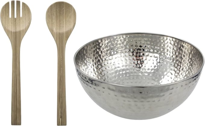 Luminarc Slakom/Serveerschaal en bamboe slacouvert - Glas - D28 cm