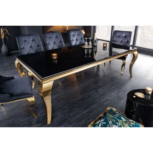 Barok eettafel goud met zwart glas 200 cm