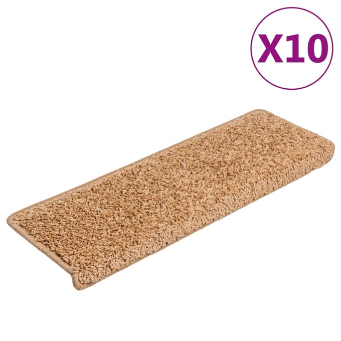 vidaXL - Trapmatten - 10 - st - 65x21x4 - cm - beige - rechthoekige - rand