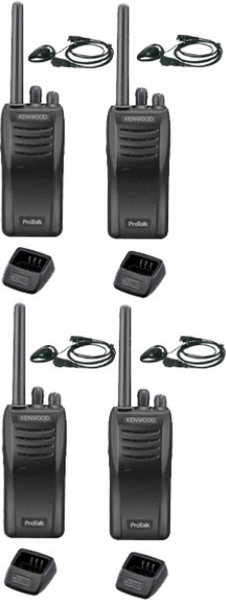 Set van 4 stuks Kenwood TK-3501 PMR446 met D-shape oortje en tafelladers