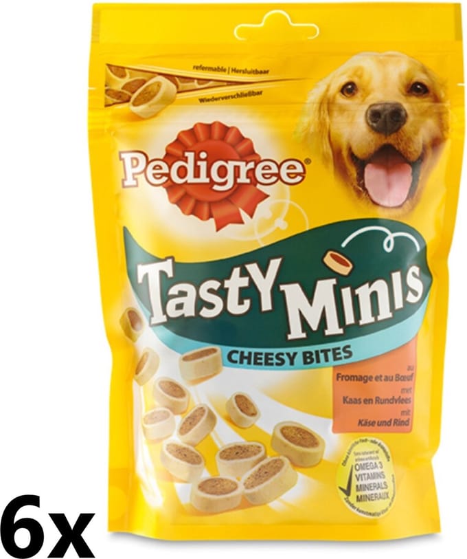 6x Pedigree - Tasty Minis Cheesy Bites Kaas & Rund - Hondensnacks - 140 g
