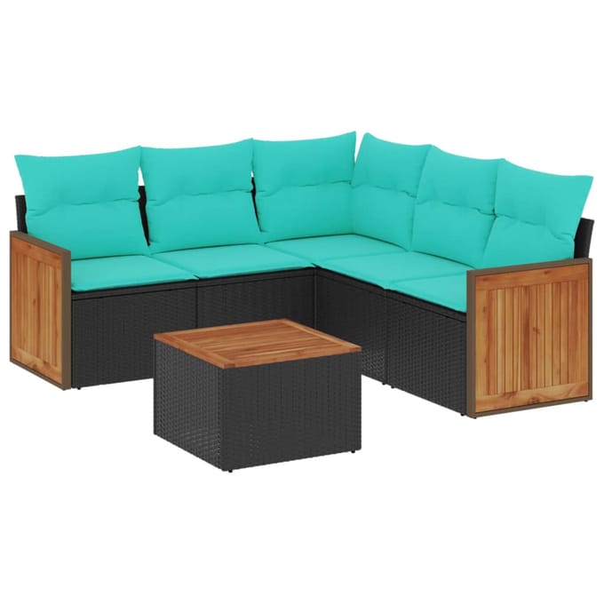vidaXL - 6-delige - tuinbankset - met - kussens - van - zwart - polyrotan