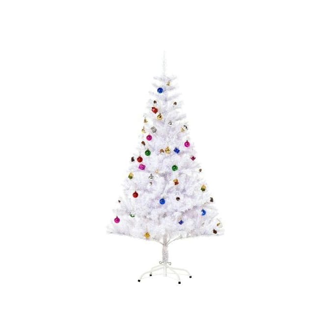 Sapin de Noël artificiel - MUVOE - 150 cm - Blanc enneigé - PVC - Décorations & support inclus blanc