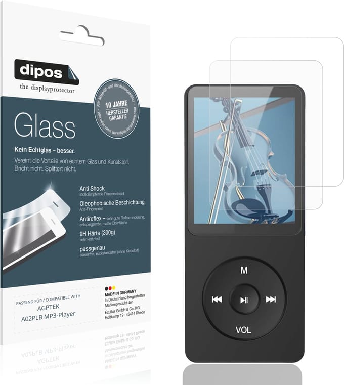 dipos – 2x Matte Pantserfolie geschikt voor AGPTEK A02PLB MP3-Player | 9H Screenprotector