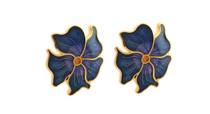 Behave - Oorstekers dames - bloemmotief - blauw - 2 cm