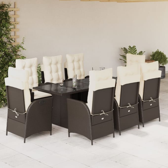 vidaXL - 9-delige - Tuinset - met - kussens - poly - rattan - bruin