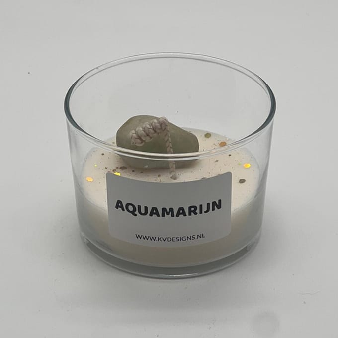 Kaars in glazen pot - edelsteen - Aquamarijn