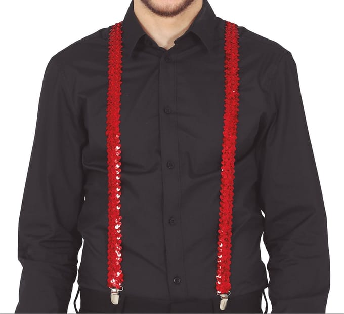Boland party Carnaval verkleed bretels - pailletten rood - heren/dames - verkleedkleding accessoires
