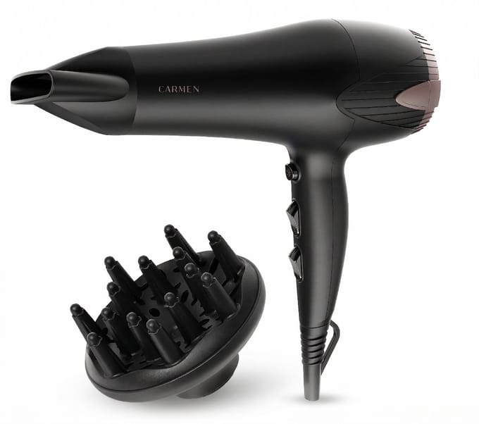Carmen CHD2365B - Föhn - Inclusief diffuser - 2300 watt - Haardroger - ION technologie - 3 warmtestanden - Coolshot functie