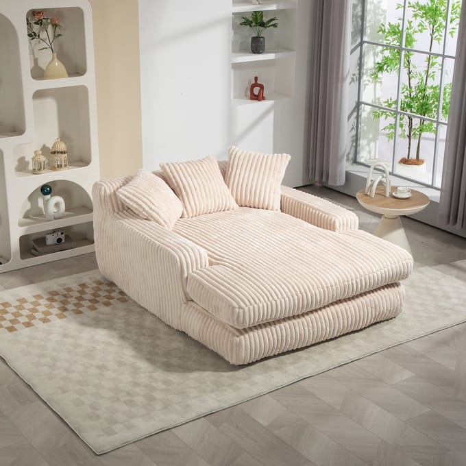Moderne Cloud Couch - Corduroy Lounge Fauteuil Met 3 Zachte Kussens - Beige