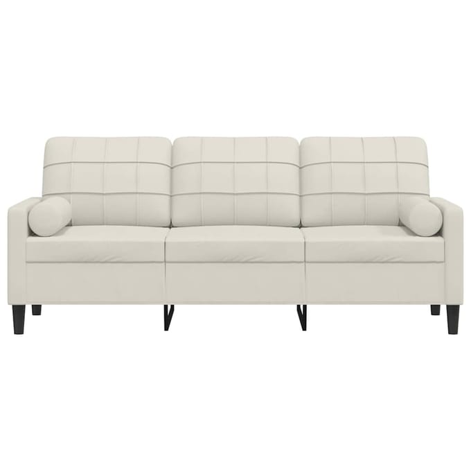 vidaXL - Driezitsbank - met - sierkussens - 180 - cm - fluweel - crèmekleurig