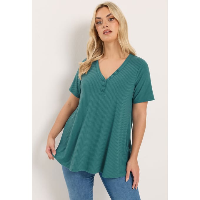 Yours Blauw Henley Tshirt Met Korte Mouwen Size 42