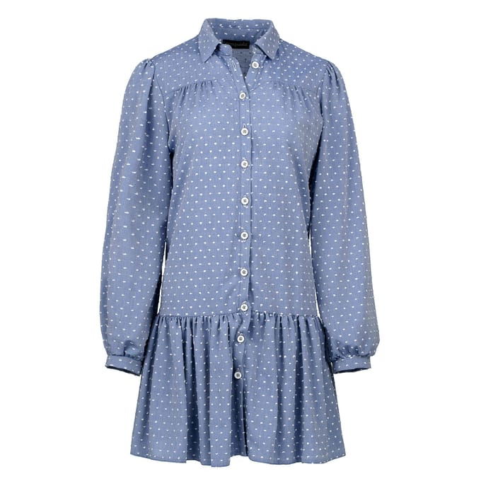 Denim stijl geborduurde jurk met knopen