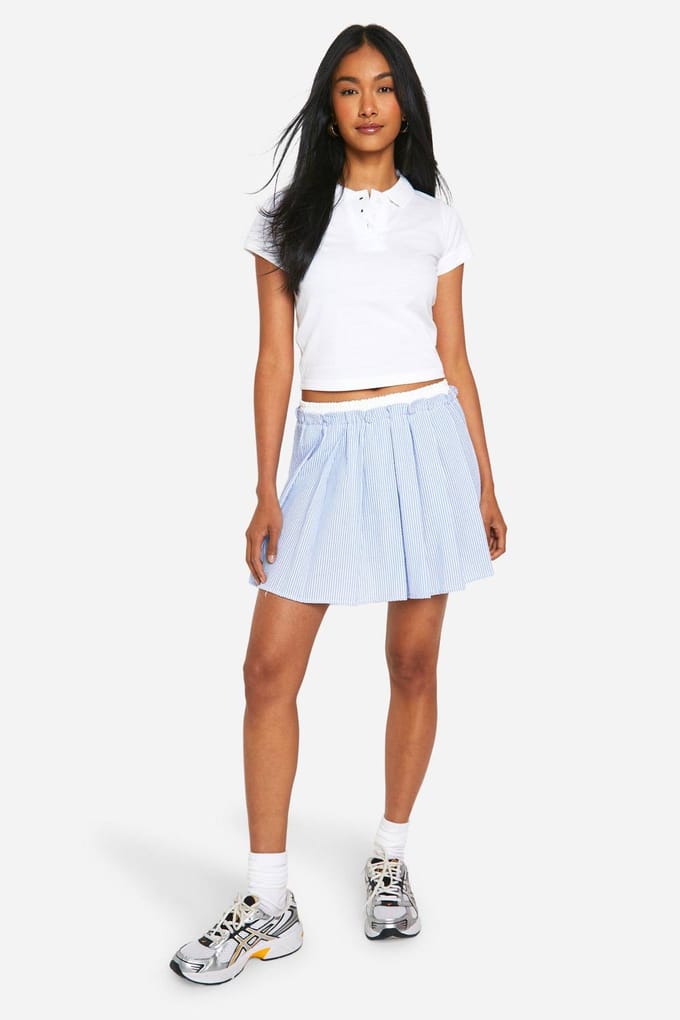 boohoo Dames Crinkle Contrast Tailleband Geplooide Mini | Blauw | Maat: 40