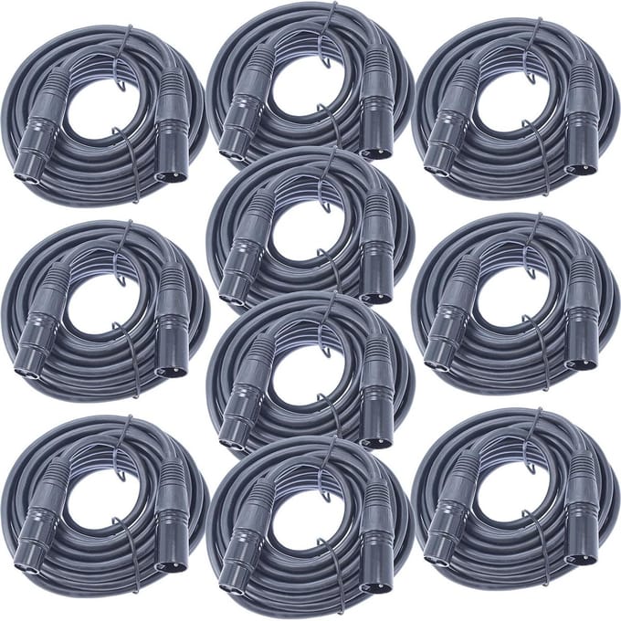 Microfoon Kabel Set - XLR Snoeren - Live Geluid - 10 Stuks Pakket - 25 Voet Lengte - Zwart
