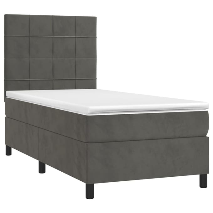 vidaXL - Boxspring - met - matras - en - LED - fluweel - donkergrijs - 90x200 - cm