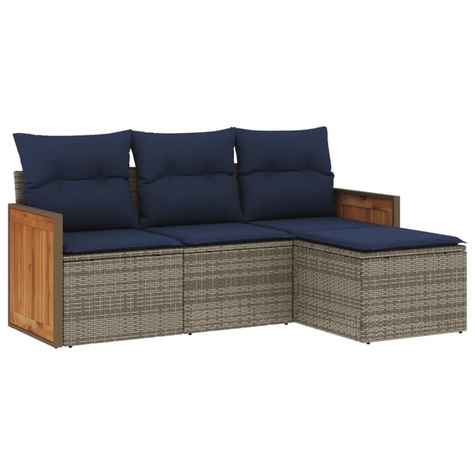 vidaXL - 4-delige - tuinbankset - met - kussens, - grijs - polyrotan