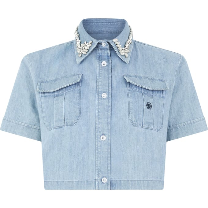 Chambray Cropped Shirt Crystals