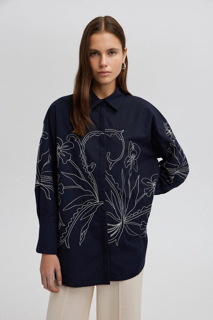 Touché Privé - Geborduurde blouse - Marine - Dames