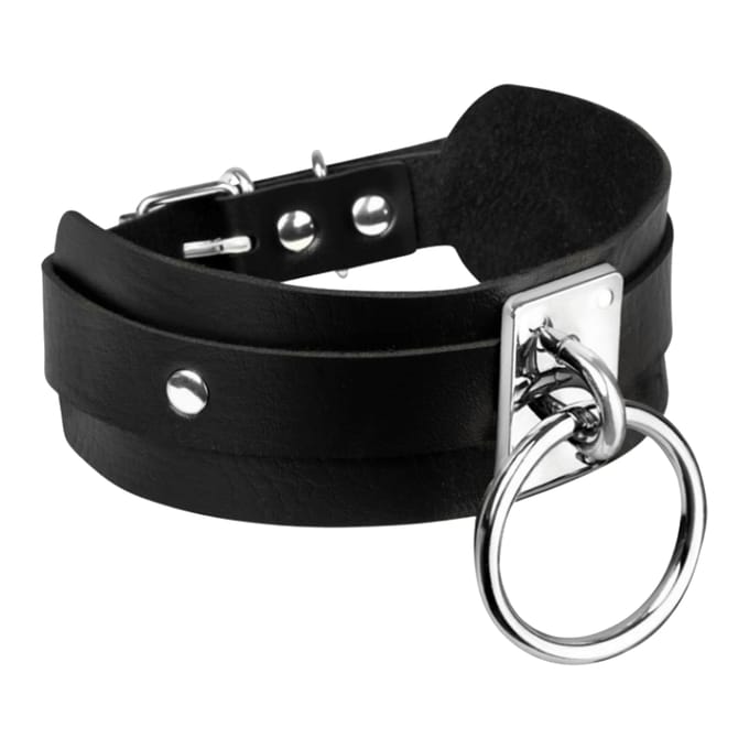 Kinky Diva – Lederen Collar Met O-Ring - Zwart / Zilver