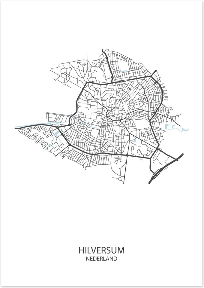 De Lange Koe Poster - Hilversum Plattegrond - 42 X 29.7 Cm - Wit