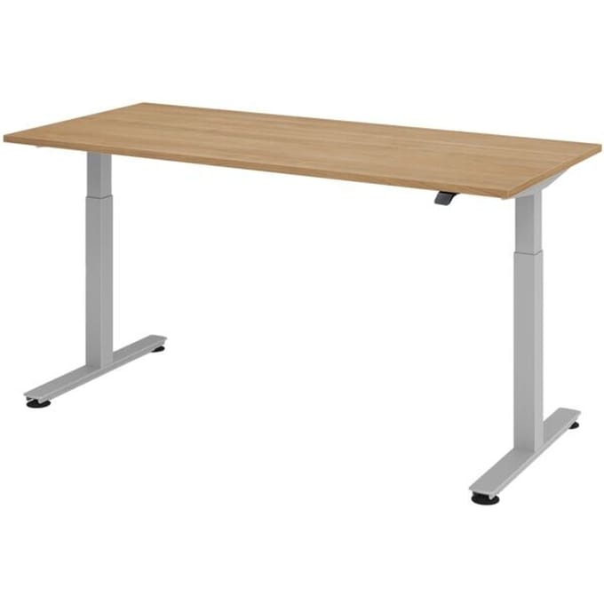 Ulm bureau, elektrisch in hoogte verstelbaar, T-basis, B 1800 mm, notenhouten afwerking
