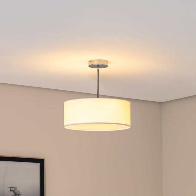 Argon Plafondlamp Oja, wit/chroom, textiel, Ø 40 cm