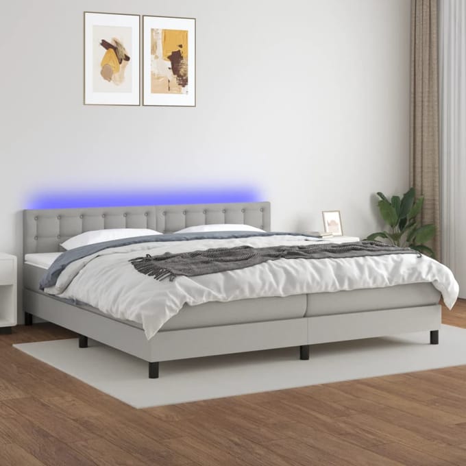 vidaXL - Boxspring - met - matras - en - LED - stof - lichtgrijs - 200x200 - cm