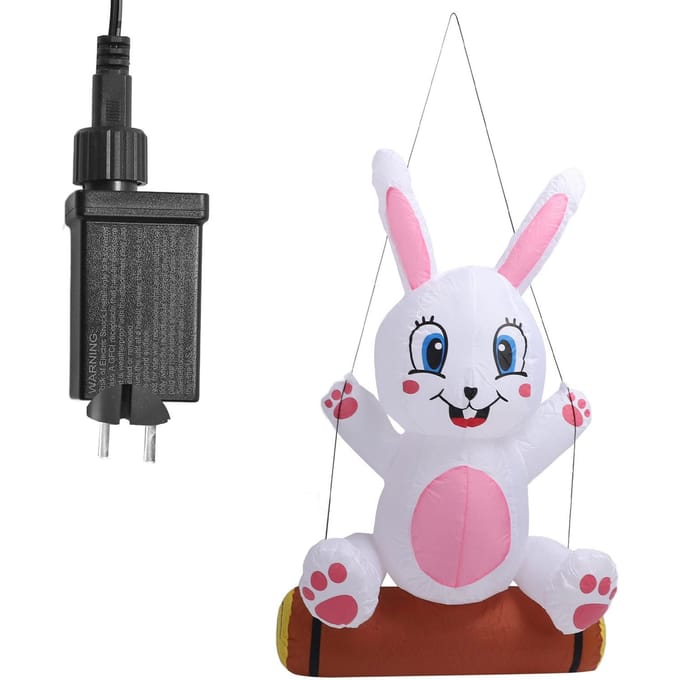 Décoration Gonflable Lapin de Pâques 3,9ft Décoration Gonflable LED Étanche au Vent pour Jardin Gonflable white