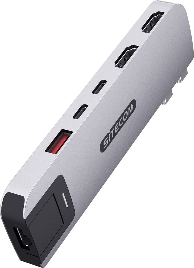 Sitecom - Multiport hub - 6 in 2 - Macbook - Silver - Macbook Pro - 100W - 10 Gbps - 4K 60Hz
