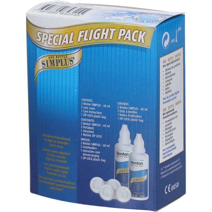 Boston Simplus Flight Pack - 2 x 60 ml + 2 lenshouders + Zip-bag - Lenzenvloeistof