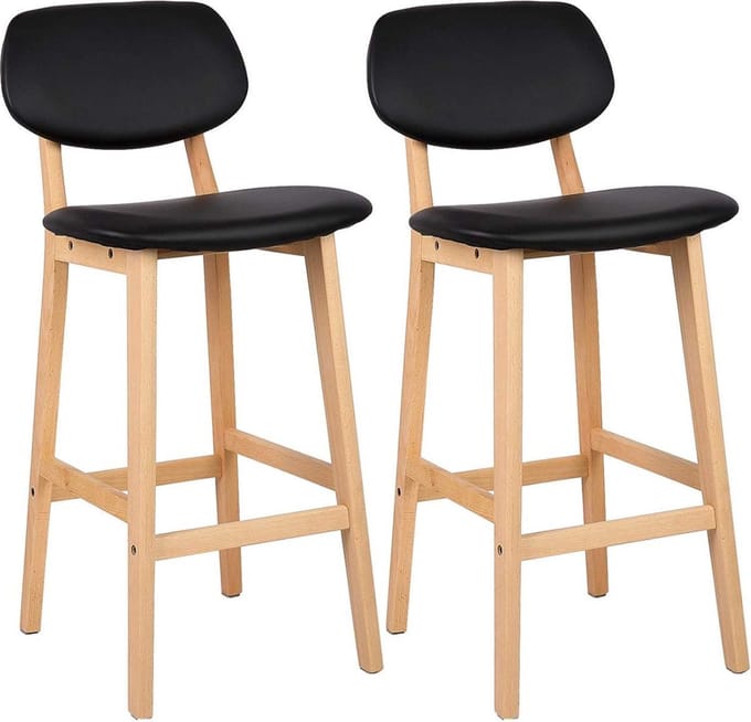 Barkrukken - Set van 2 - Houten Frame - Zwart - Ergonomisch - Met Rugleuning - Zithoogte 65 cm
