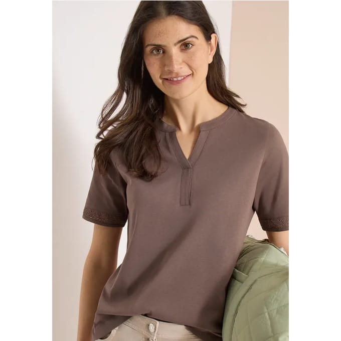 Shirt met gespleten hals en haakband