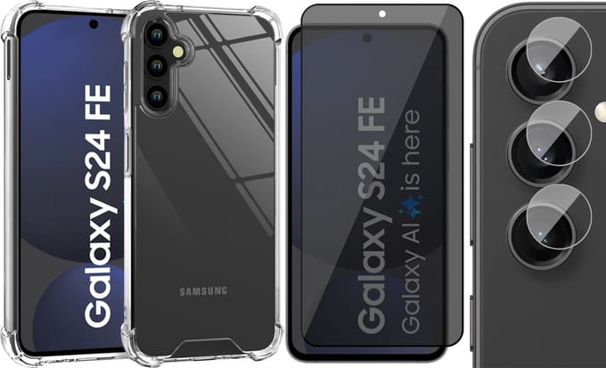 Hoesje geschikt voor Samsung Galaxy S24 FE - Privacy Screenprotector Volledig Dekkend Glas & Camera - Shockproof Transparant