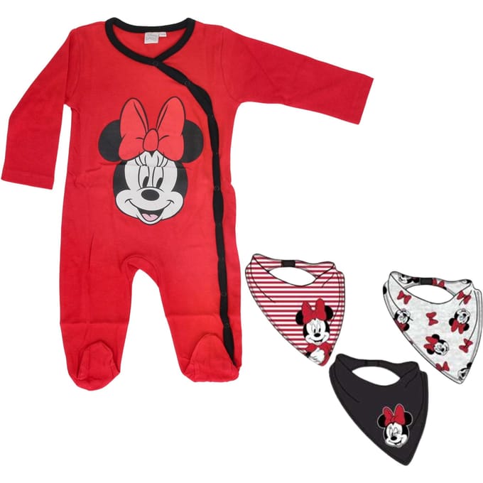 Minnie Mouse Boxpakje - Babypakje met Voetjes - Met Gratis Slabbetjes
