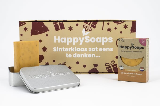 HappySoaps Sinterklaas Cadeau Giftbox – Body Wash Bar & Reisblikje – Plasticvrij
