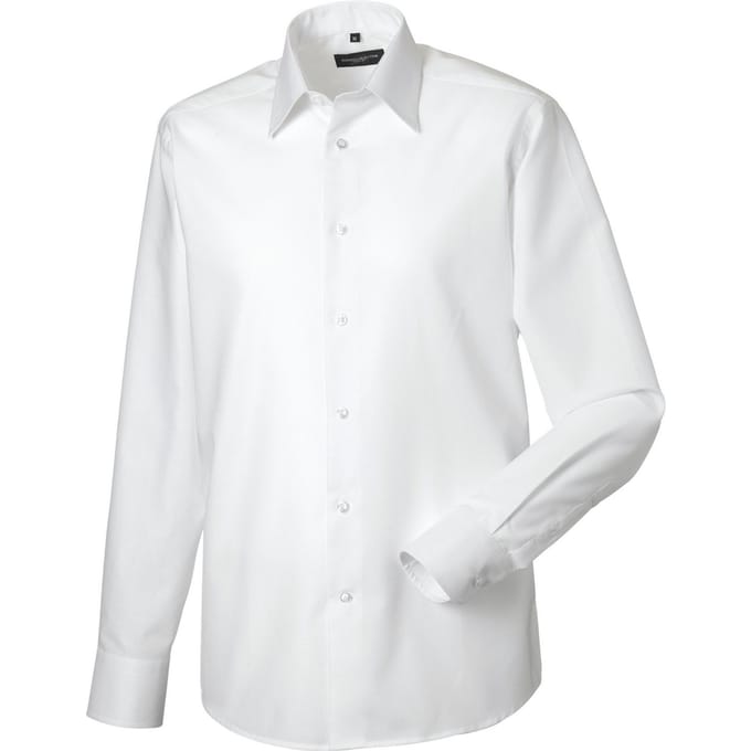 Russell Collection Heren Effen Oxford Getailleerd Overhemd met Lange Mouwen (Wit)