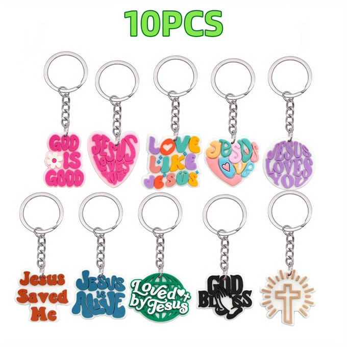 VANDAAG VERZONDEN - Sleutelhanger - Set van 10 sleutelhangers - Christelijk - Jezus - PVC