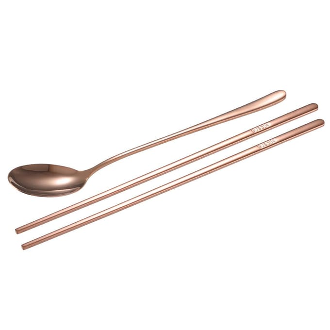 Ensemble Cuillère Baguettes Acier Inoxydable 304 Couverts Style Coréen Cadeau de Noël (Couleur rose) beige