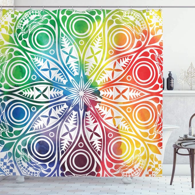 ABAKUHAUS Mandala Douchegordijn – Aquarel Bohemien – 175x200 cm