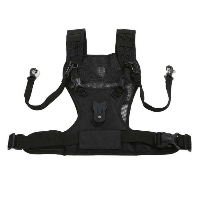 Dubbele Camera Riem Nylon Duurzaam Comfortabel Ademend Verstelbaar Multi Drager Borstharnas black