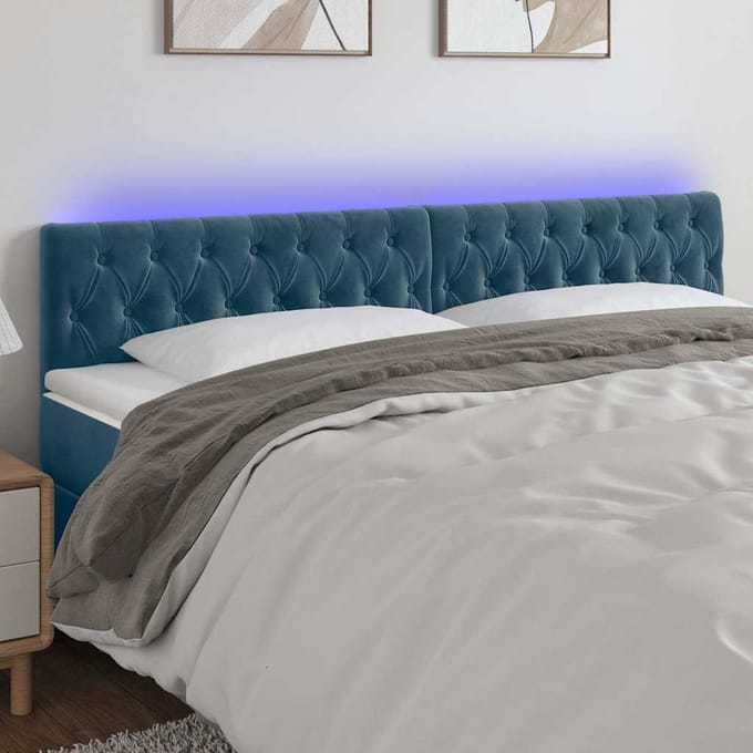 vidaXL - Hoofdbord - LED - 180x7x78/88 - cm - fluweel - donkerblauw