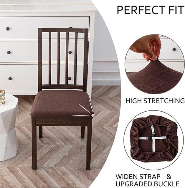Housse de siège de chaise imperméable, coussin Jacquard extensible, lavable de haute qualité, pour la cuisine, la salle à manger 1-Pcs marron